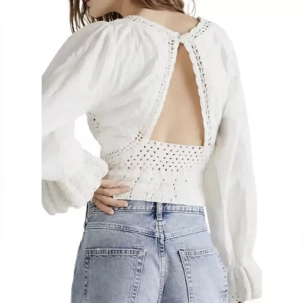 Free People White Crochet Peasant Blouse